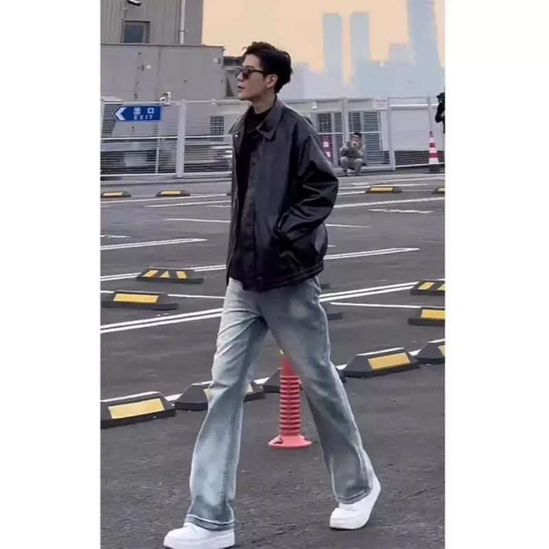

Retro Waed Spliced Color Blo Denim Jaet New Chinese Sle National Trend Loose Casual Faionable for Men And Women Autumn
