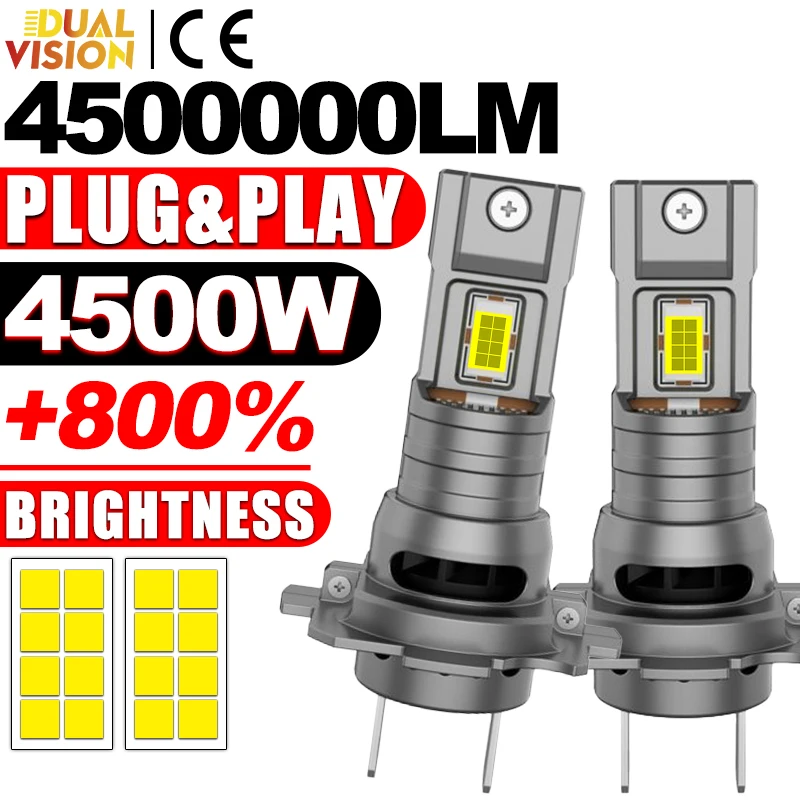 

H7 Светодиодные лампы для фар 1:1 Мини Беспроводные 4500 Вт 4500000LM 6000K 16PCS 8054 CSP Автомобильные фары Canbus Авто диодные лампы Turbo Led 12V