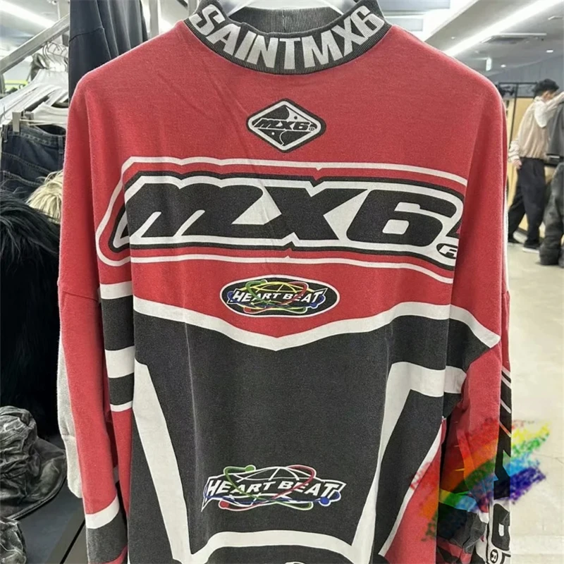 

2025ss Red Saint Washable Long Sleeve T Shirt Men Women High Quality Crack Tee Tops T-Shirt