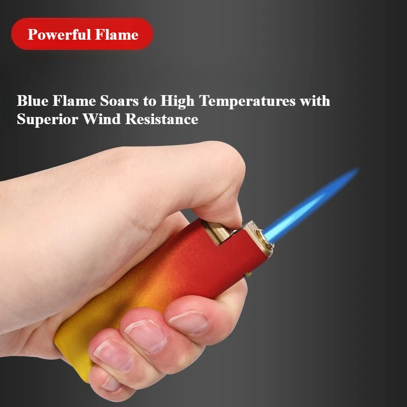 

Высокотемпературная металлическая ветрозащитная синяя турбо-зажигалка, многоразовая бутановая зажигалка для сигар, портативный инструмент для кемпинга на открытом воздухе, оптом