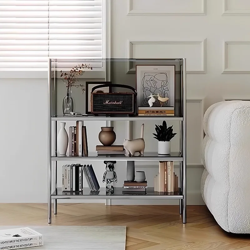Acrylic storage storage rack Internet celebrity sofa side cabinet Metal floor display rack Living room small transparent shelf