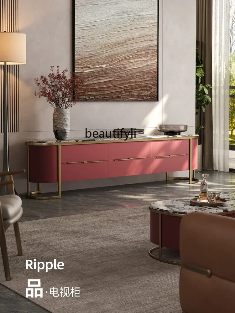 

Natural marble TV cabinet living room home modern villa paint super crystal floor cabinet