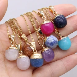 Natural Stone Pendant Necklace Simple Amethysts Onyx Stainless Steel Chain Fashion Necklace Jewelry Gifts for Women Girls
