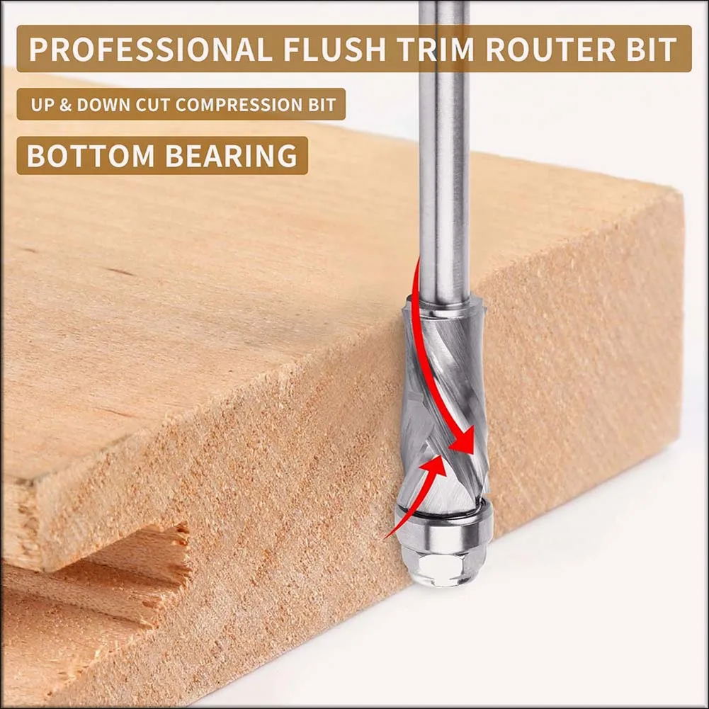 

Router Bit Edge Milling Cutter Bottom Bearing Compression Spiral Flush Trimming Up/Down Cutting Router Bit Wood Single Bearing