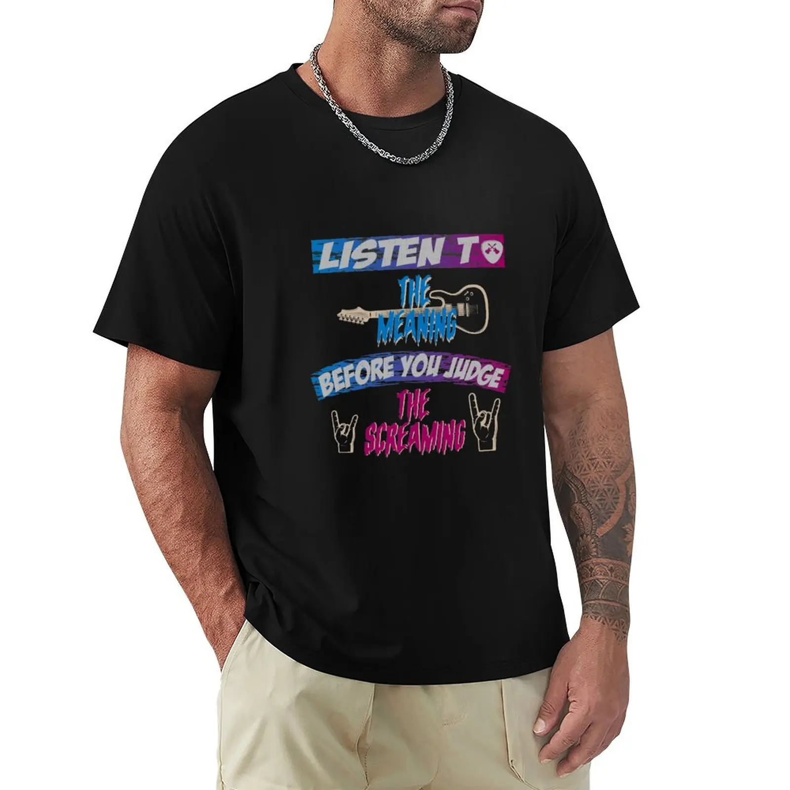 Listen To The Meaning Before You Judge The Screaming T-Shirt vintage oversized Short sleeve tee plain t shirts men