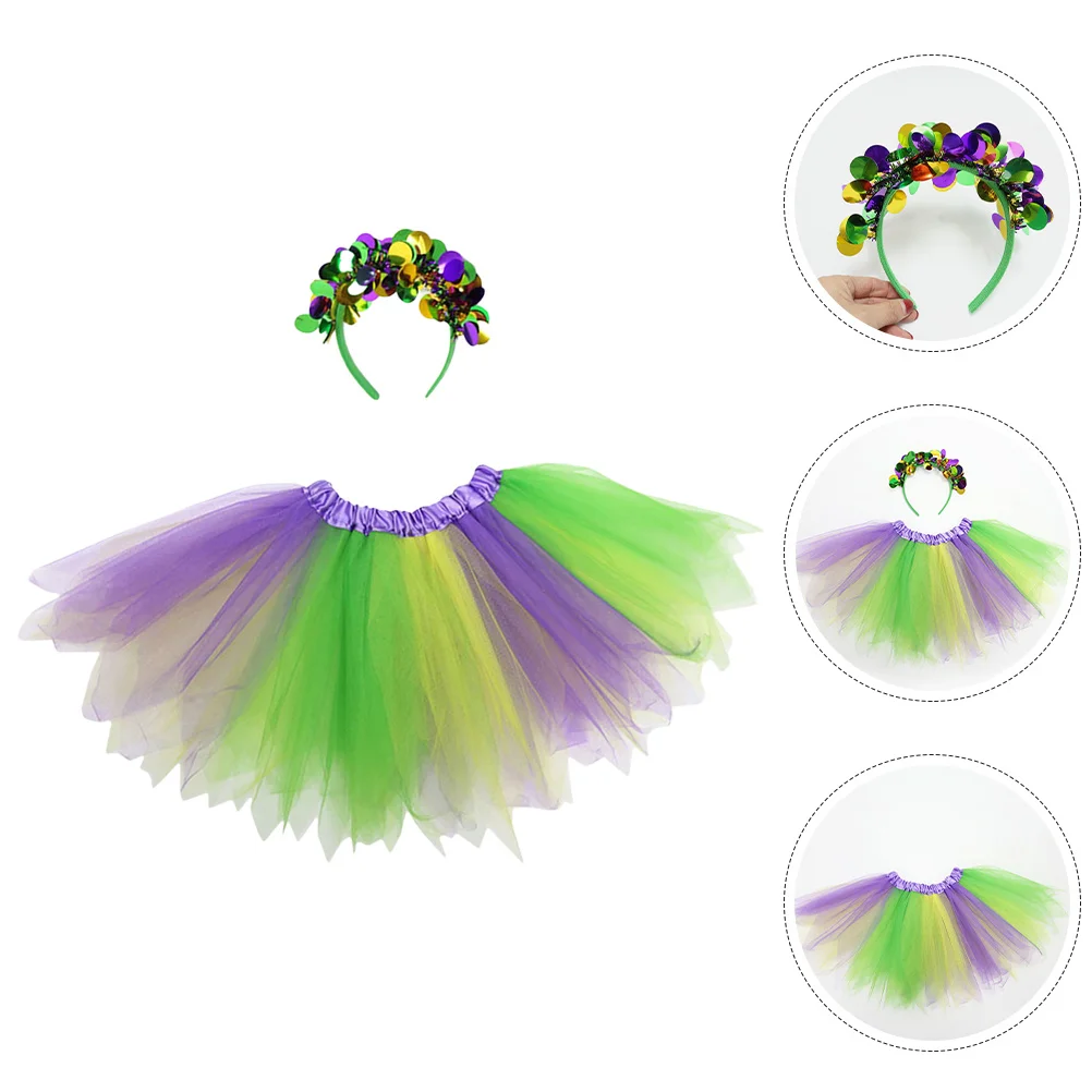 1 set Mardi Gras Tutu Gonna Fascia Accessori per costumi di carnevale per donne Ragazze Festa Festiva Outfit Mardi Gras Fascia per capelli