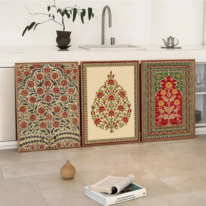 Indian Folk Art Persian Floral Print Poster Vintage Tree of Life Lotus Flower Canvas Painting Wall Picture Home Decor Cuadros