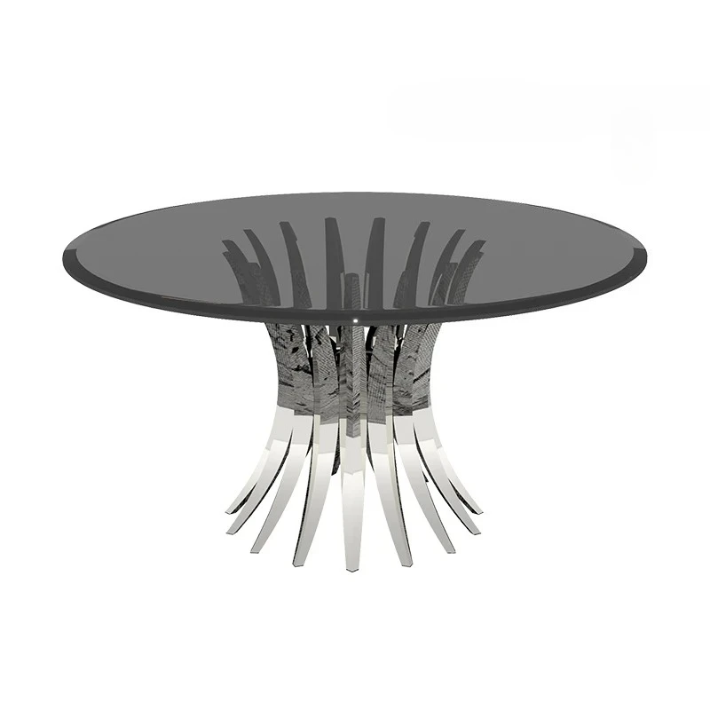 

Light luxury tempered glass dining table household modern simple round dining table high-end dining table glass countertop