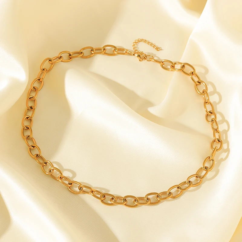 EILIECK 316L Edelstahl Metallketten-Halsketten-Armbänder-Set für Damen, trendige silberfarbene wasserdichte Schmuckstücke, Urlaubsgeschenk – Detail 12
