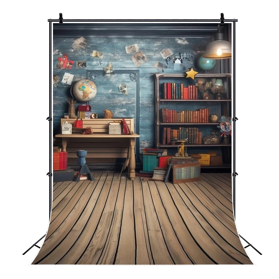 Vintage Wood Bookshelf Photography Background Library Bookcase Scene Children Back to School Party Decor Baby Portrait Backdrops