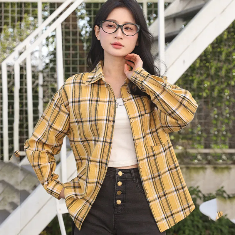 

Fashion Loose Women's Blouse Autumn Winter High Street Trendy Casual Checked Shirts Korean All-Match Cardigan Shirt Outwear