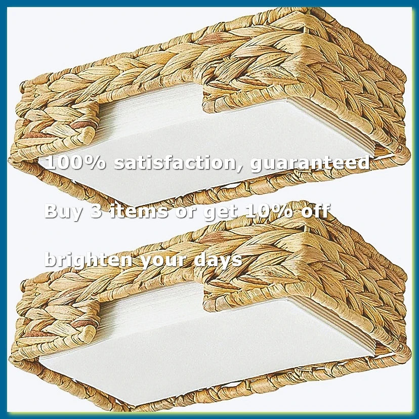 ●2PCS Bathroom Disposable Guest Towel Holder Long Seagrass Woven Rattan Wicker Table Hand Guest Towel Basket Tray,L