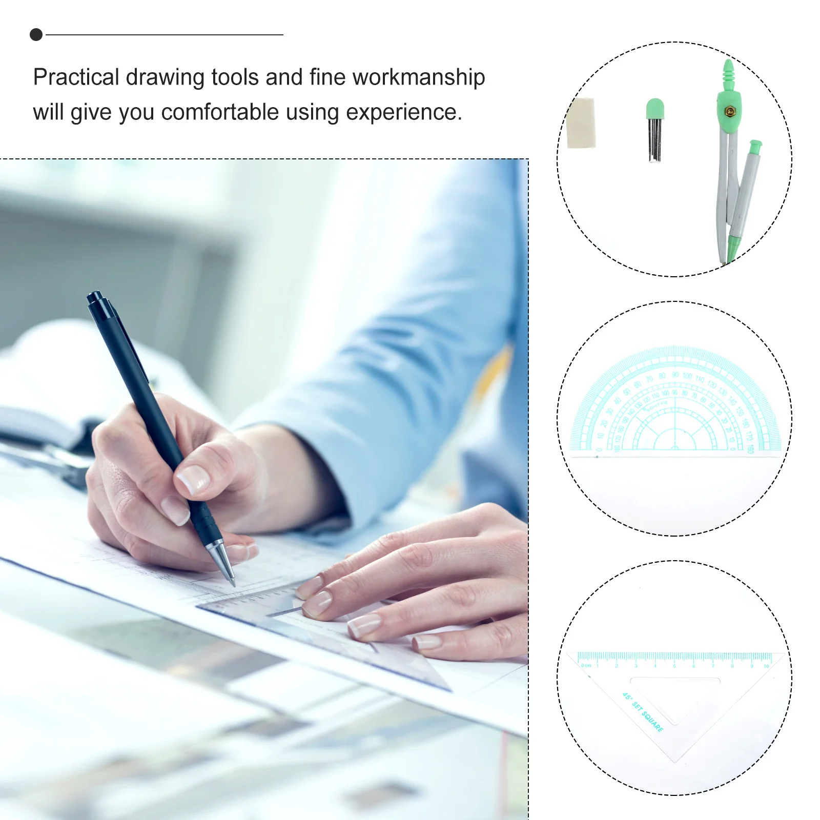 مجموعة واحدة من أدوات مسطرة البوصلة الاحترافية مجموعة رسم دائرية متعددة الوظائف لتصميم فني لتكنولوجيا الشبكة المعمارية