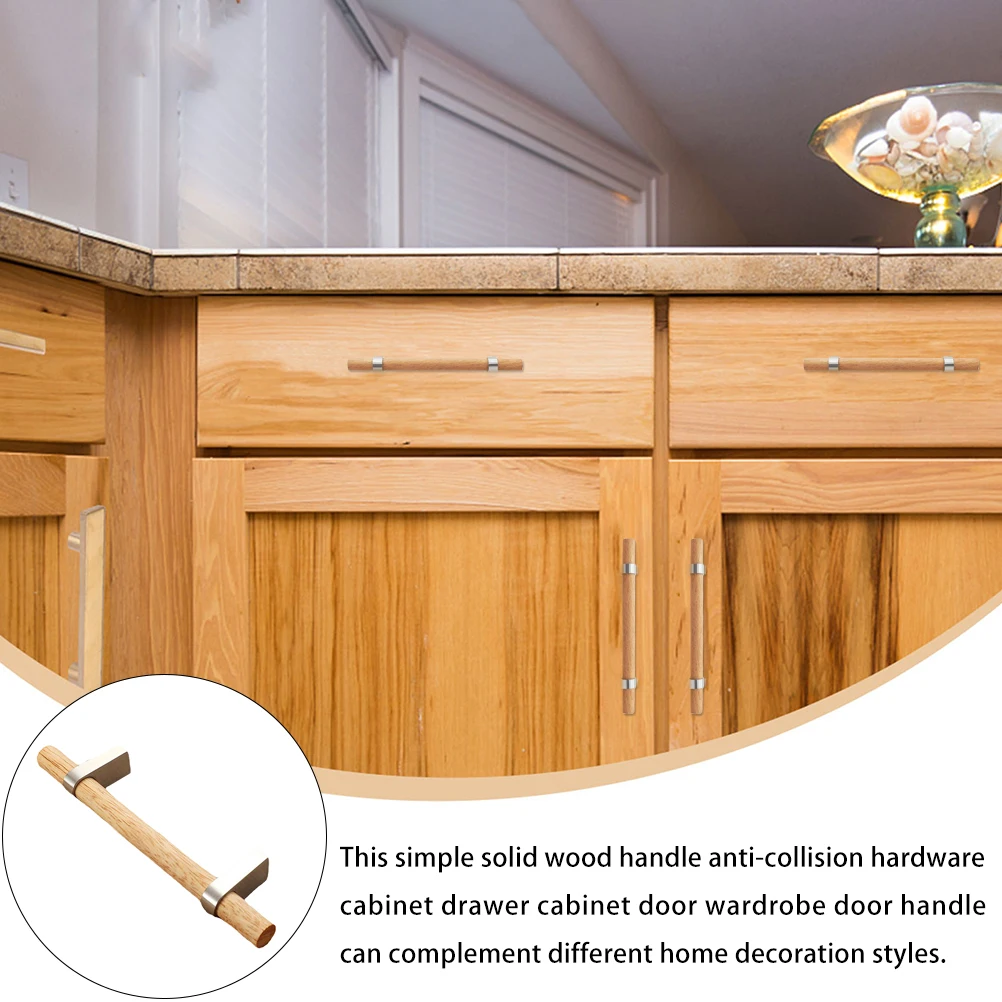 

Modern Simple Solid Wood Pull Handle Cabinet Drawer Knob Zinc Alloy Core Rustproof Durable Wooden Handle For Wardrobe Closet