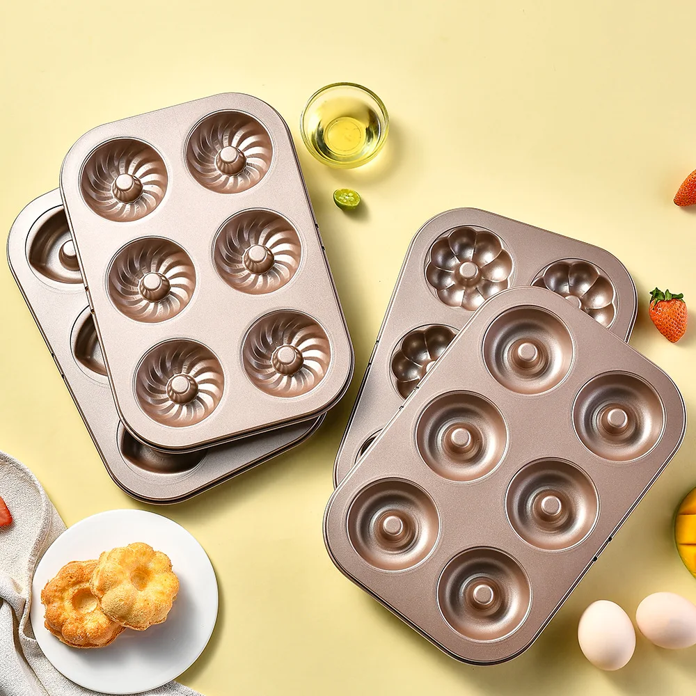 Stainless Steel 6-Pack Cake Mold, Donut Mold, Muffin Cup, Household Small Cake Baking Tray, Baking Tool