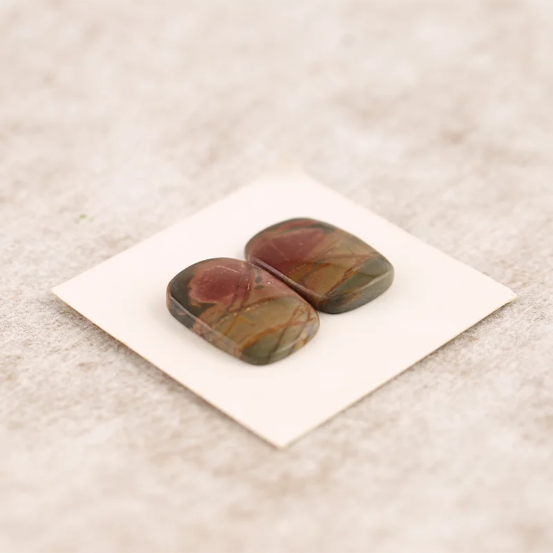 B&F 2PCS Cabochon Natural Multi-Color Picasso Jasper Stone—Loose Gemstone for Jewelry Making  customized—18x12x2mm 3.5g