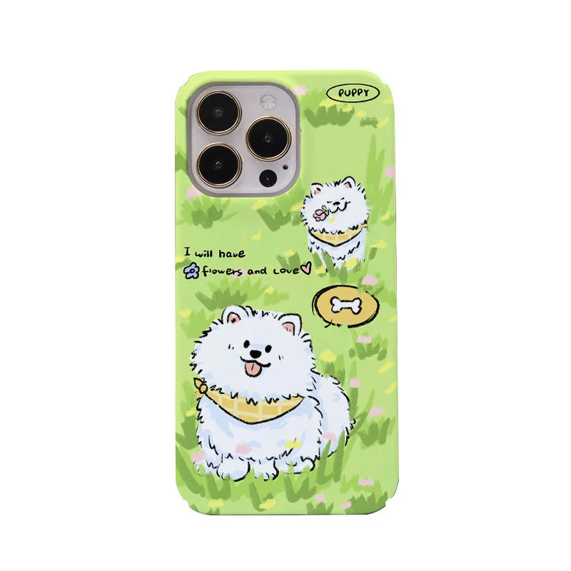 Cute Grassland Samoye Cartoon Case for IPHONE 15PRO MAX 14 13 PRO 13 PRO MAX 15PLUS 15PRO Case Acrylic Hard Mobile Phone Cases