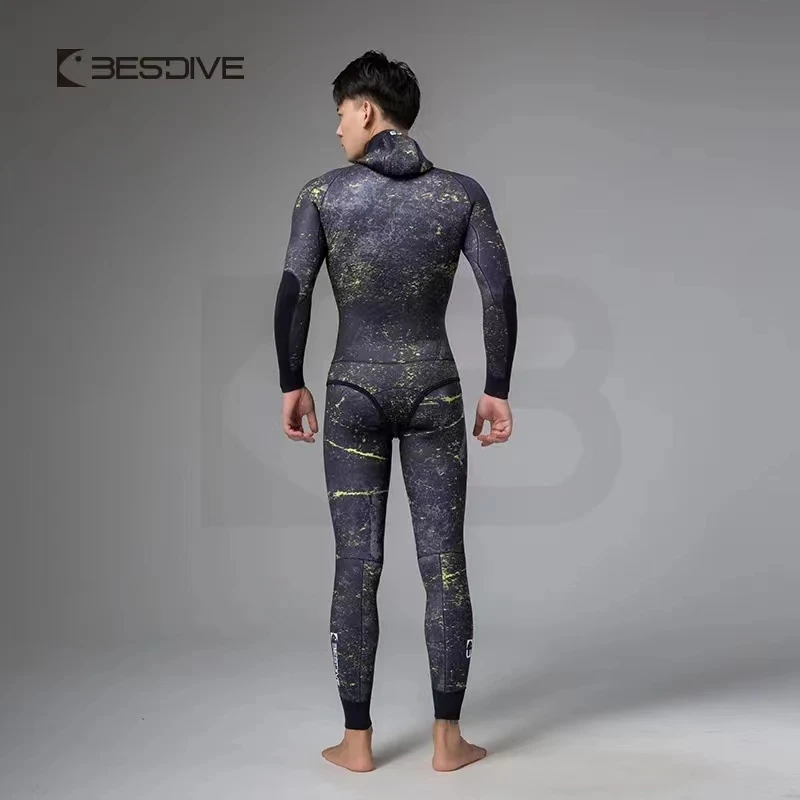 Bestdive Men's Spearfishing Wetsuit 1.5mm/3mm Neoprene 2-Piece Camouflage Scuba Diving Suit Full Body Warm Hooded for Freedi