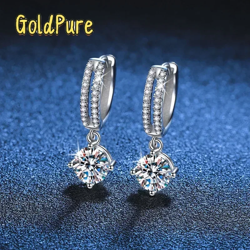 

Серьги Goldpure Luxury из белого золота и платины PT950 с муассанитом, классические, с четырьмя крапанами, цвет D, 1 карат, для женщин