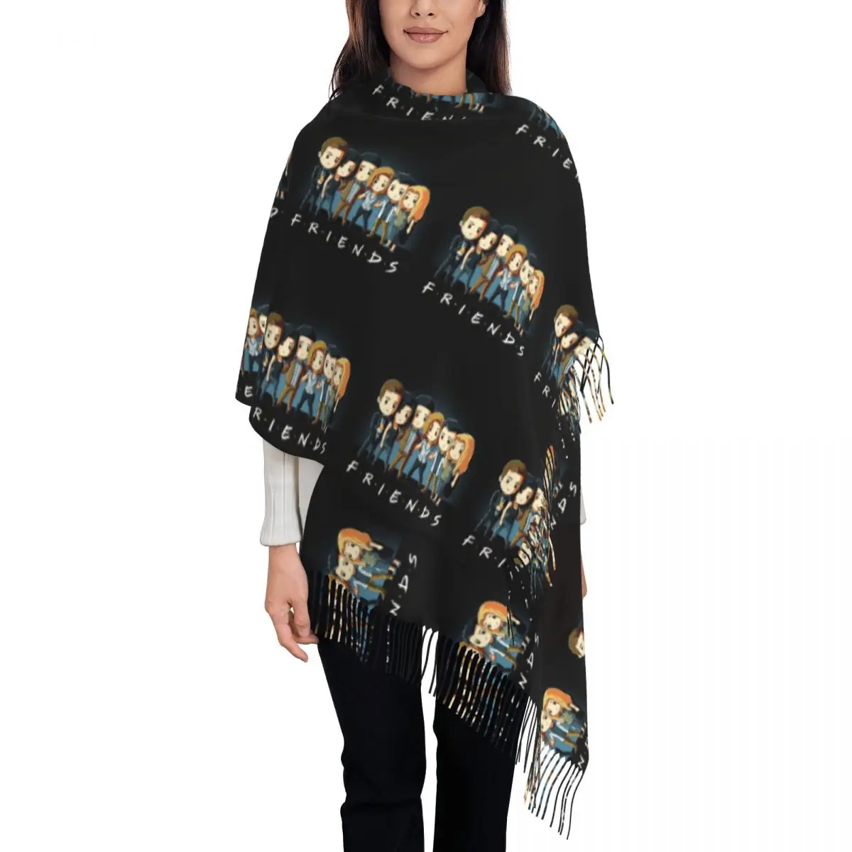 

Модные друзья, персонажи мультфильмов, шарф с кисточками, женские зимние теплые шали, женские шарфы для ТВ-шоу