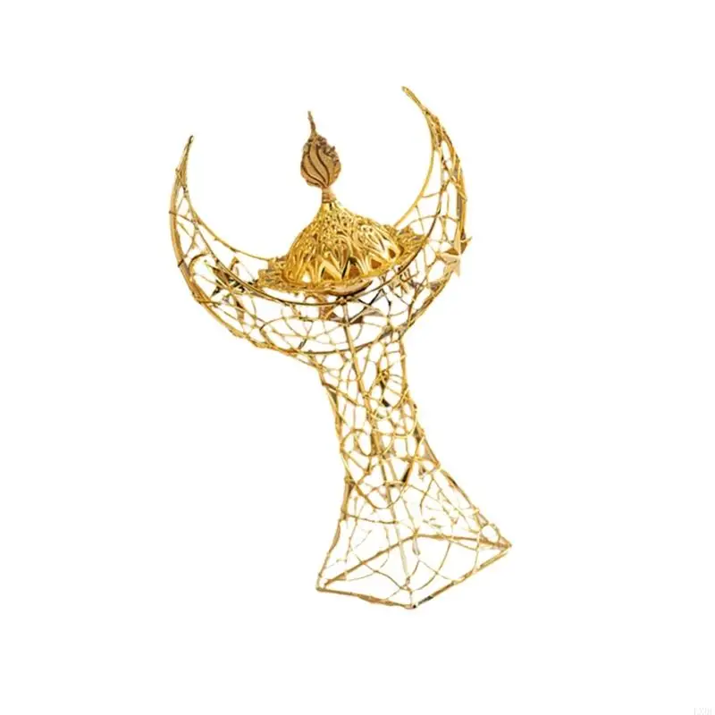 LX0C Arabic Moon Tower Holly Metal Incensistica in increspazione con coperchio per Eid Festival