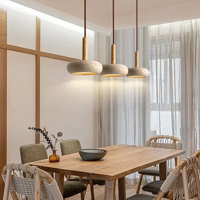 

Restaurant yellow cave stone pendant light wooden handle pendant light bedside dining table home decoration lighting fixture