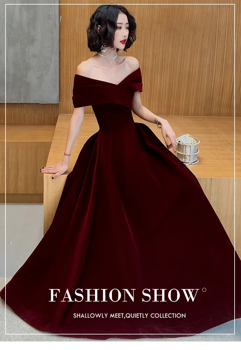Lautaro Spring Long Luxury Elegant Wine Red Soft Velvet Evening Party Wedding Dresses for Women 2022 Off Shoulder Maxi Dress