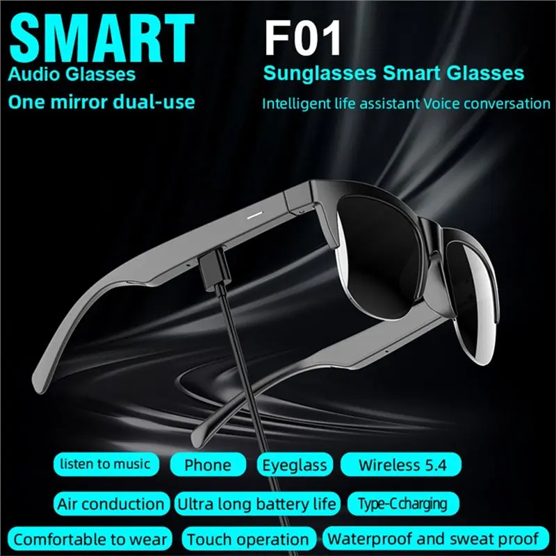 3CGRO-Outdoor Sports HIFI Bluetooth 5.4 Smart Glasses Sunglasses Call Headphones For Men And Women Black Technology
