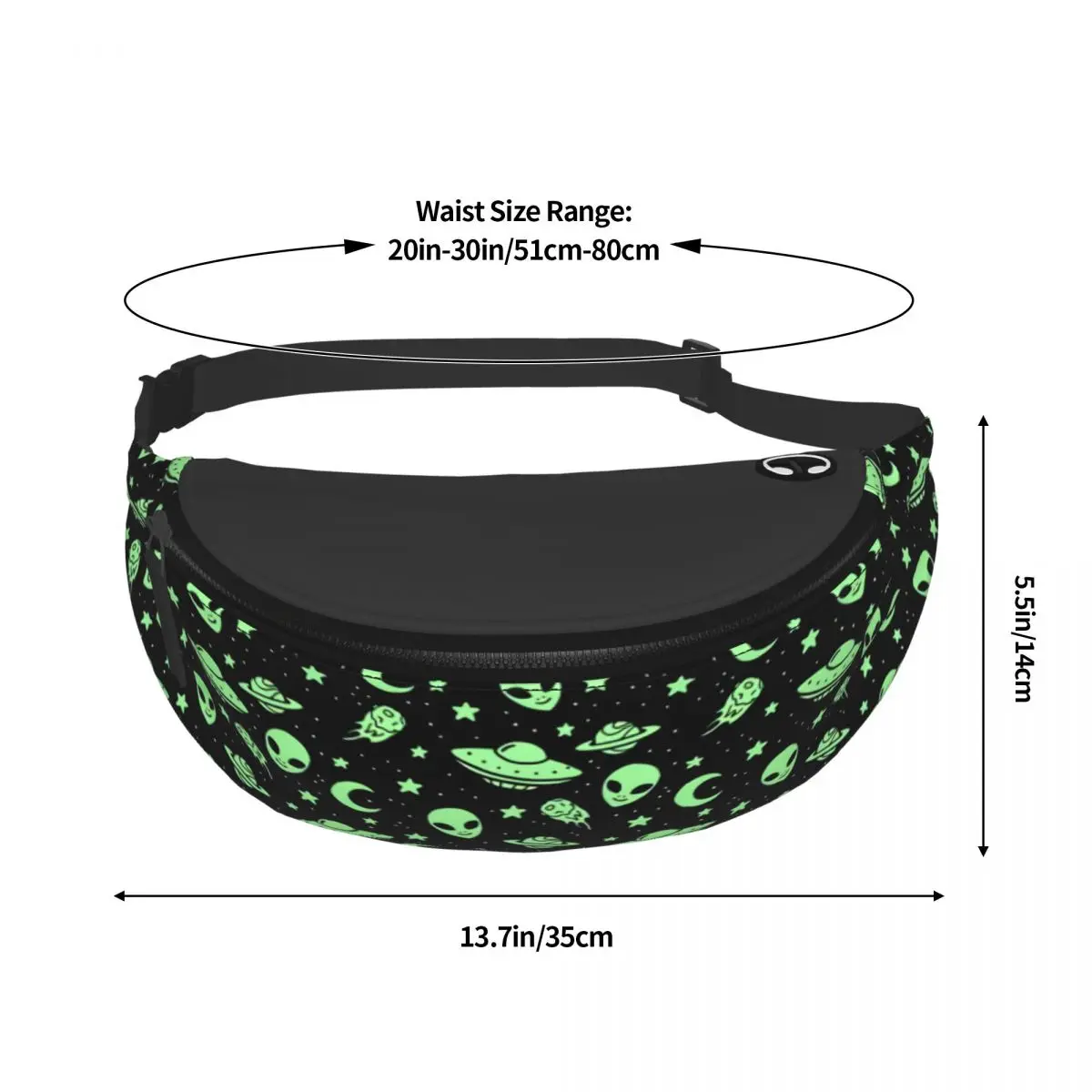 Green Alien UFO Moon Fanny Bag Customized Crossbody Waist Pack Women Men Cycling Camping Phone Money Pouch