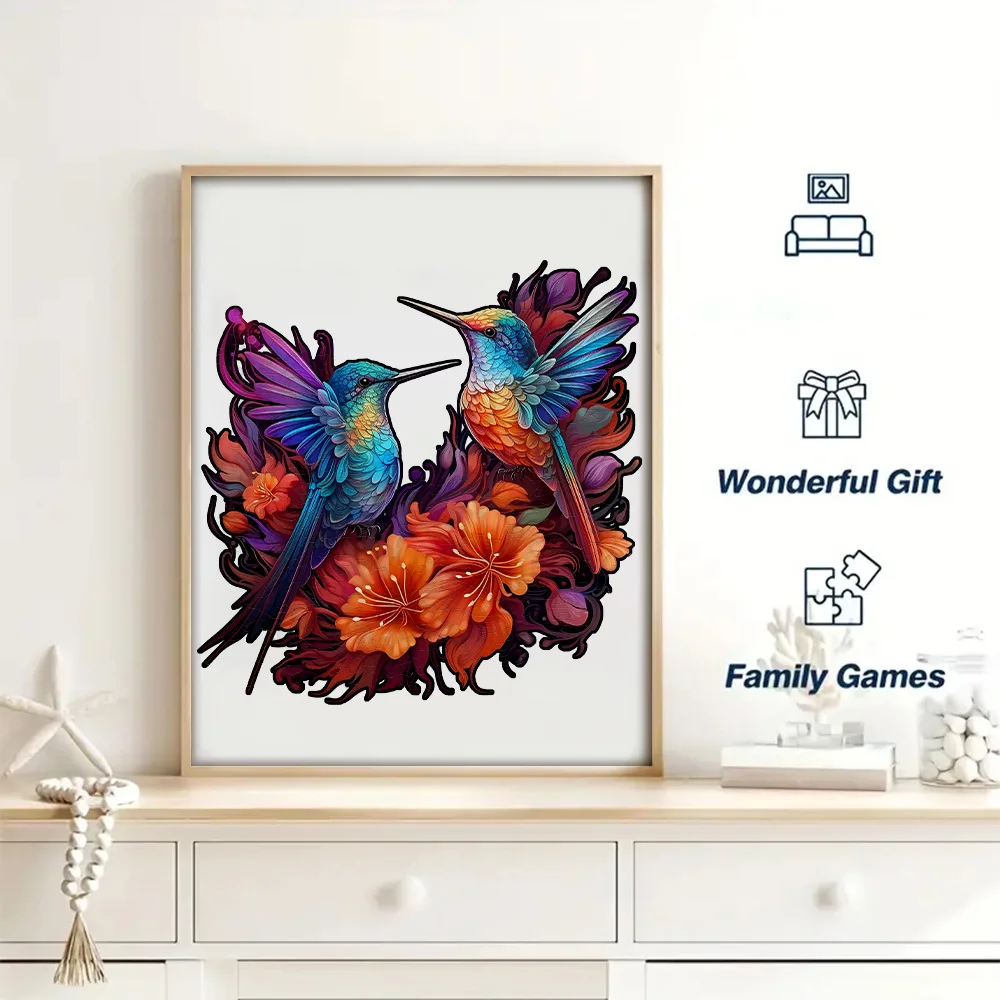 Hummingbird Disc Wooden Colorful Jigsaw Puzzle, Alien Shape Animal Jigsaw Puzzle, Adult Stress Relief Super Difficult Educationa