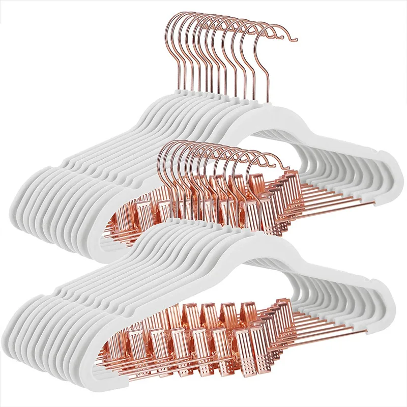 1pcs Velvet Hangers Non-Slip Clothes Pink Hangers Wardrobe Organizer Drying Rack Garment Suit Closet With Clips Multifunction