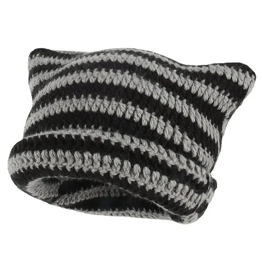 Gorro de gato para mujer, gorros de ganchillo con orejas tejidos, gorro elástico cálido para invierno, disfraz de Cosplay holgado para niños, niñas y adultos