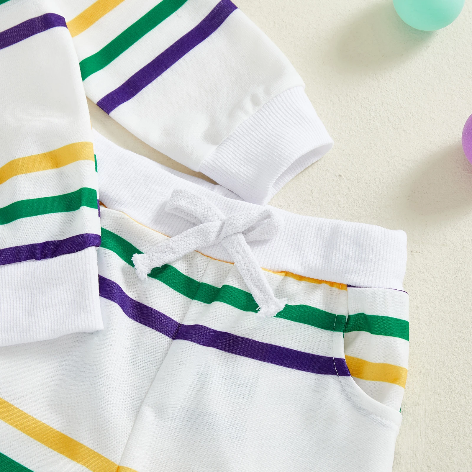 Toddler Baby Mardi Gras Outfit Contrast Striped Long Sleeve Sweatshirt Joggers 2 Piece Set Kids Clothing Set