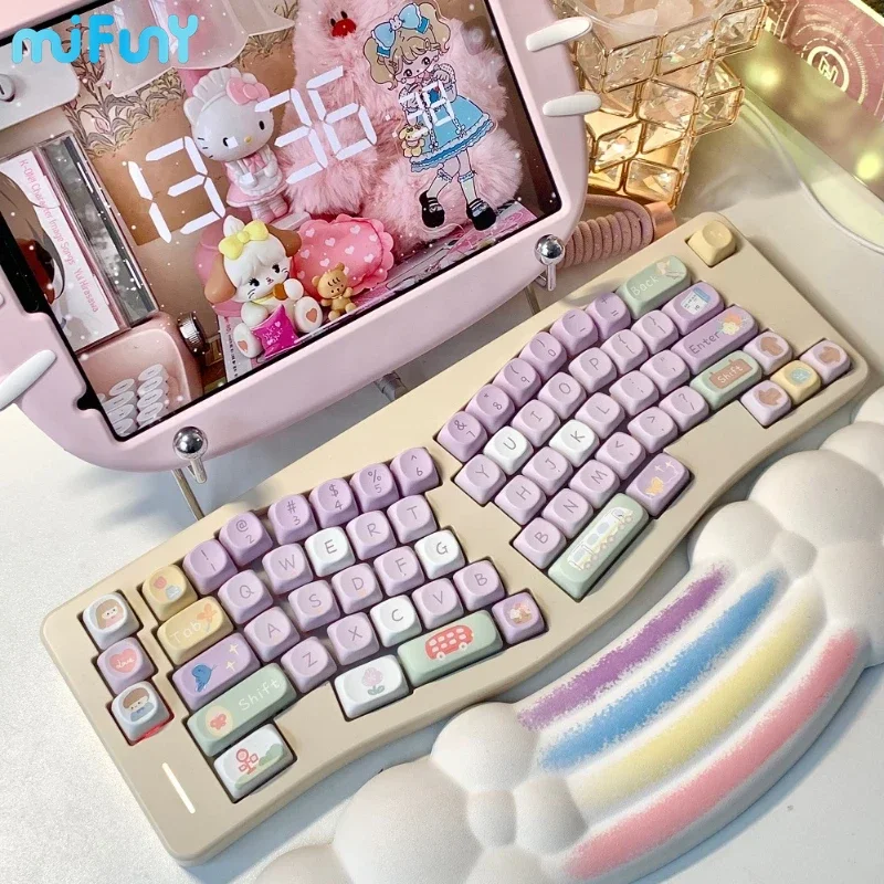 MiFuny Romantic Trip Keycaps Original Custom Kawaii Keycap Dry Subbed Cherry SOA Profile PBT Key Cap for Mechanical Keyboard