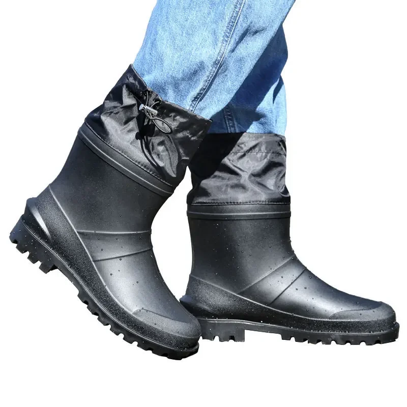 DurableRain Shoes Men's Short Tube Waterproof Shoes Non-slip Fishing Overshoes Velvet Water Boots Cotton Cover Silicone Shoes