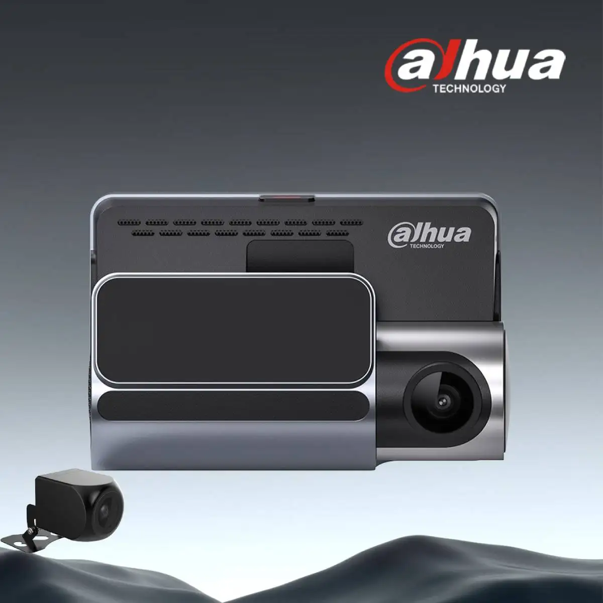 Cámara para coche Dahua S6 2K con doble lente frontal y trasera, pantalla táctil, WiFi, control por aplicación/voz, GPS integrado y grabación en bucle.