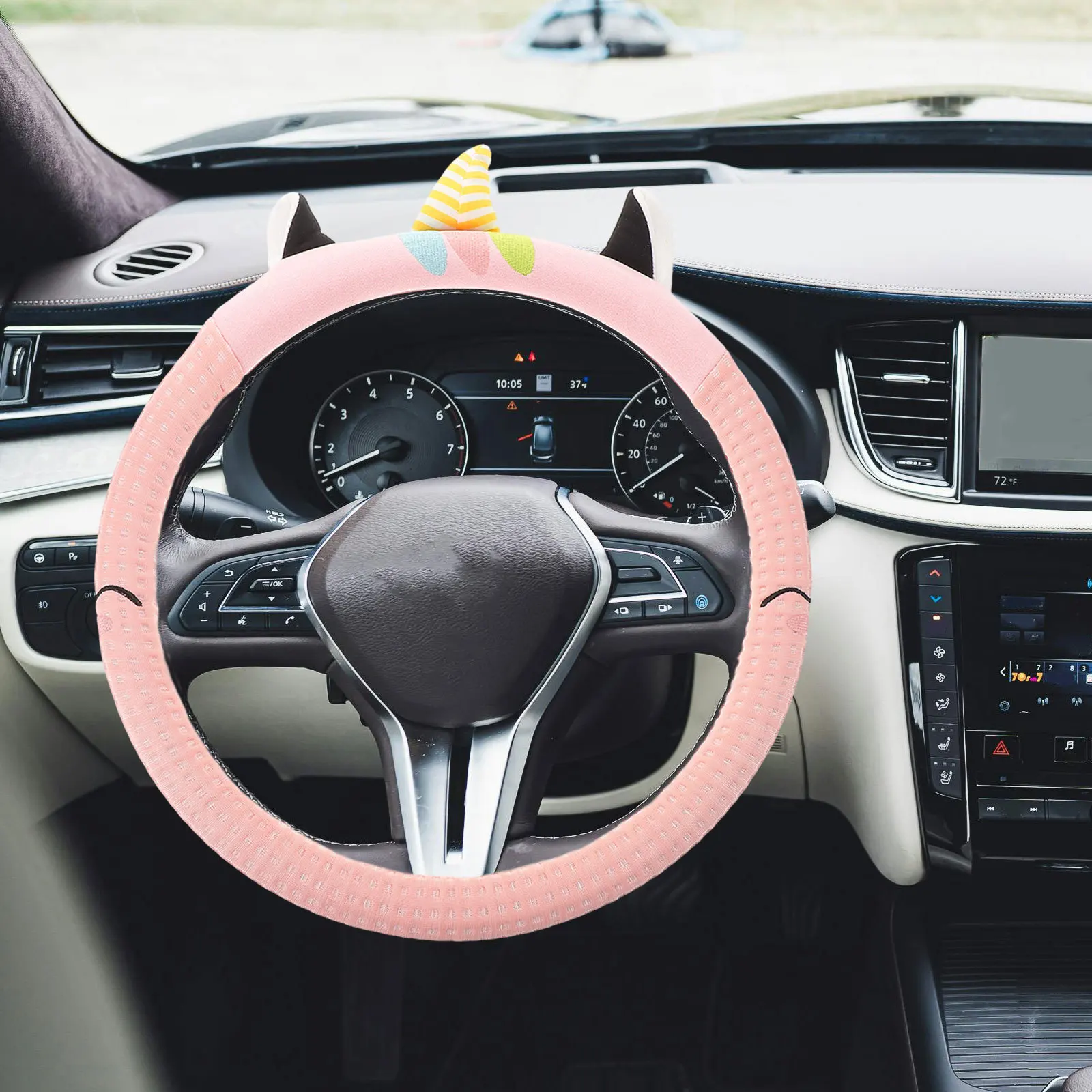 

Steering Wheel Cover Cute Cat Ears Universal Fit For Car Truck Suv Breathable Ice Silk Soft Non-Slip All Season Cartoon Car