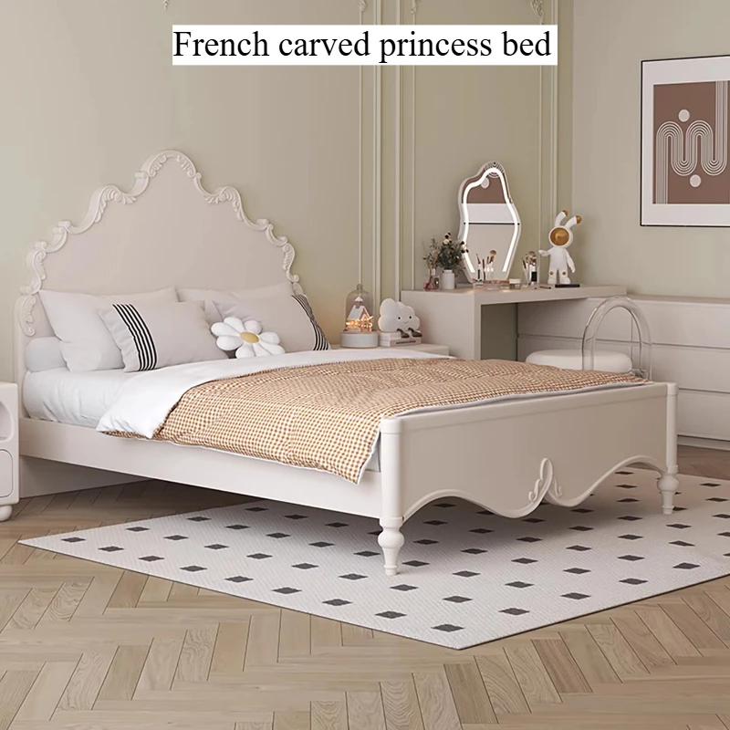 

180x200cm Aesthetic Twin Bed Wooden Frame Organizer Luxury Twin Beds Queen Size Bedside Table White Girls Bedroom Furniture