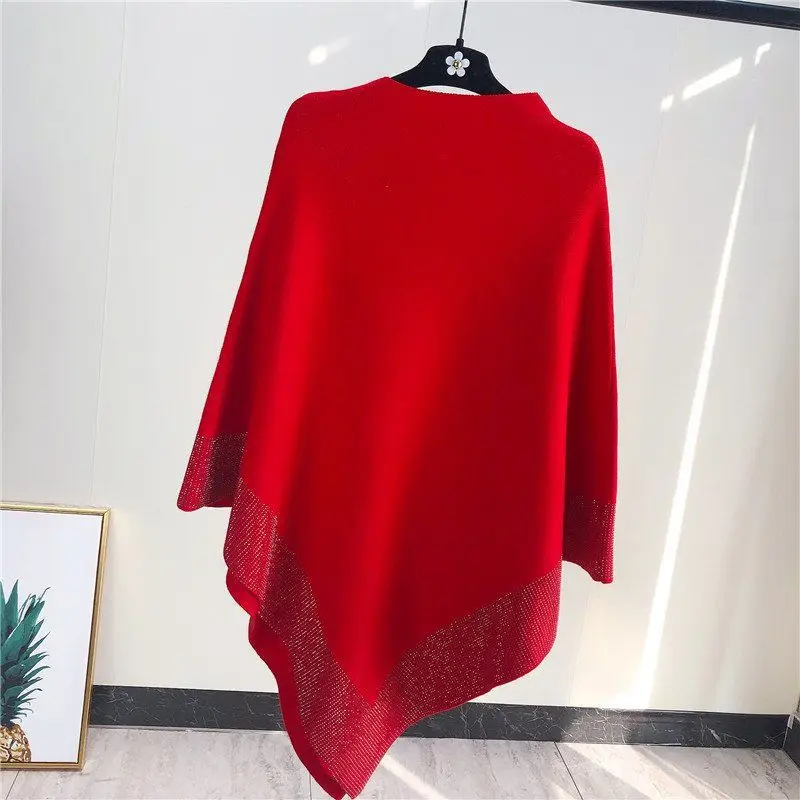 Sweater Pullover Cloak Cape Bat Knitwear Diamond Inlaid Little Fragrant Sweater Irregular Coat Elegant Temperament Top