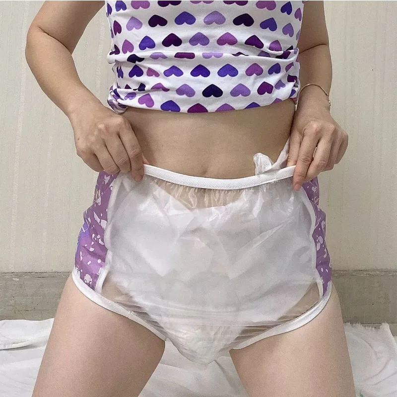 ABDL-Calzoncillos de plástico transparente de PVC, suaves, silenciosos, reutilizables, impermeables, pañales para bebés y adultos, pantalones, abrigo, bragas para incontinencia