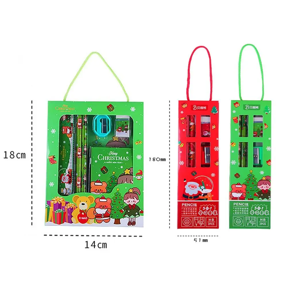 6Pcs/5Pcs Creative Sharpener Christmas Stationery Set Stationery Handheld Children's Pencils Erasers Study Stationery Set Gift