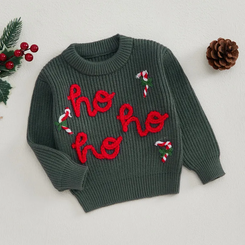 

RUEWEY 0 to 3 Years Baby Girl Christmas Sweater Autumn Winter Clothes Long Sleeve Letters Candy Cane Warm Knit Pullover Sweater