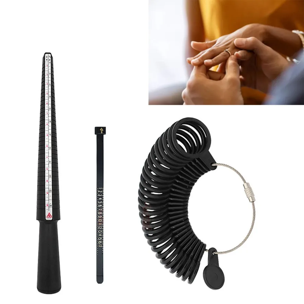 3pcs Reusable Clear Scale Ring Measuring Stick US Size Black Color Ring Sizer Tool Finger Sizing Measuring Tool Ring Sizing