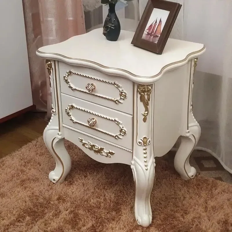 

Customizable Cream Wooden Nightstands European Classic French Space Saving Modern Nightstands Cabinet Storage