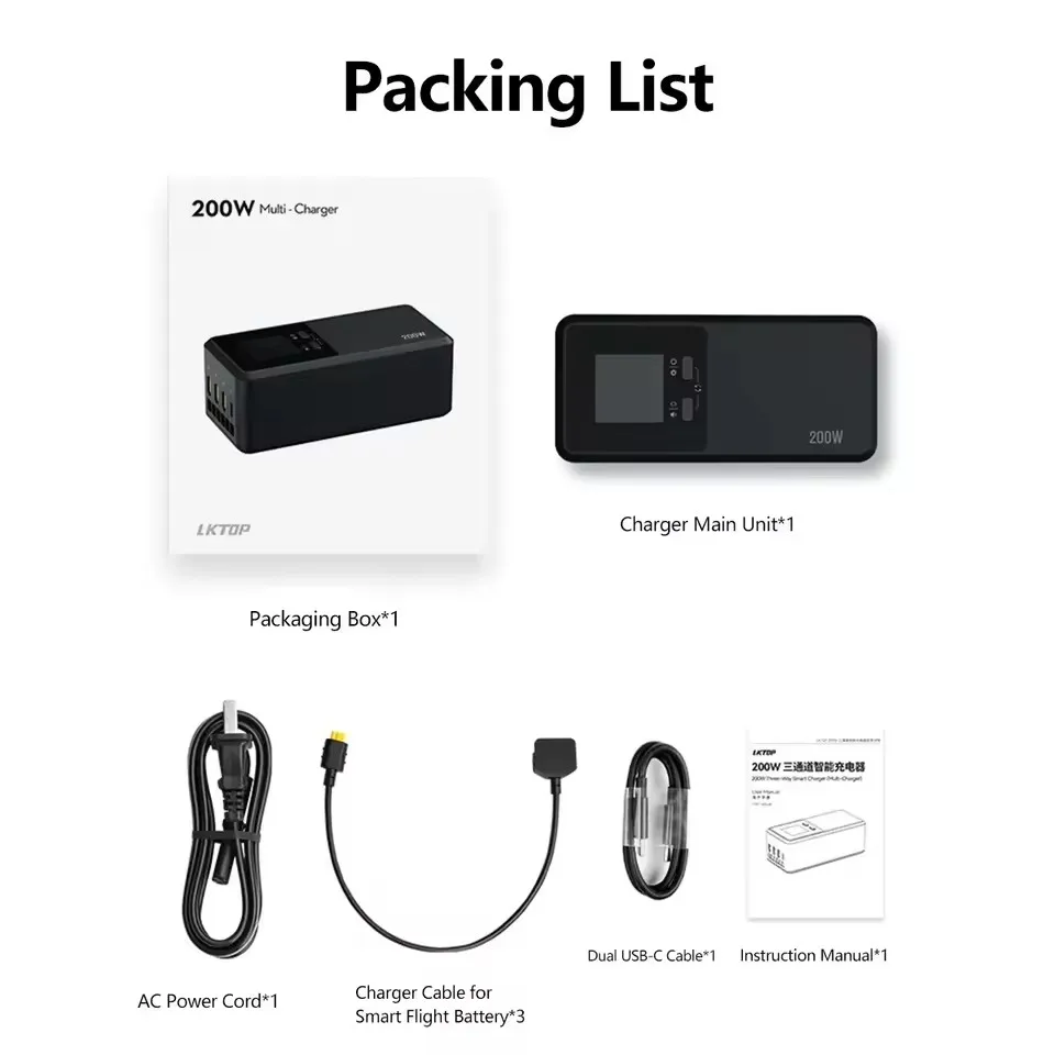 JHDDJI 매트리스 4T 매트리스 4E 충전기 200W 버틀러 3채널 스마트 충전기는 배터리 3개를 동시에 충전할 수 있습니다.