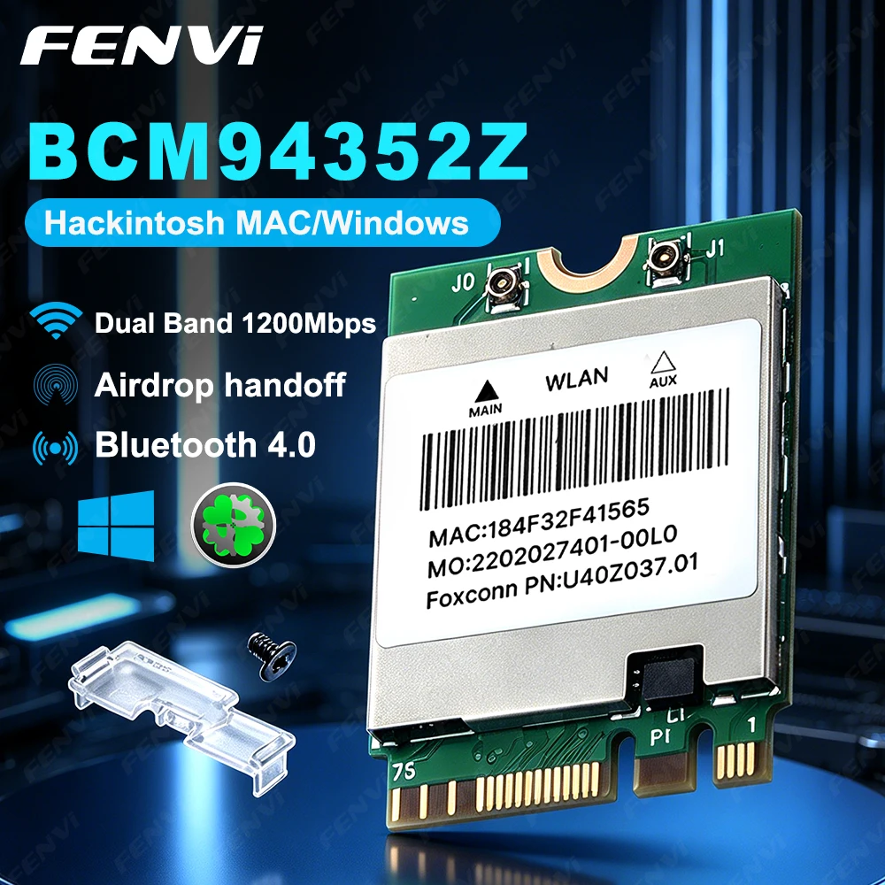 FENVI BCM94352Z M.2 NGFF WiFi Card 1200M BT4.0 Dual Band 2.4G/5GHz 802.11AC DW1560 Wireless Wlan Network Card For Hackintosh Mac