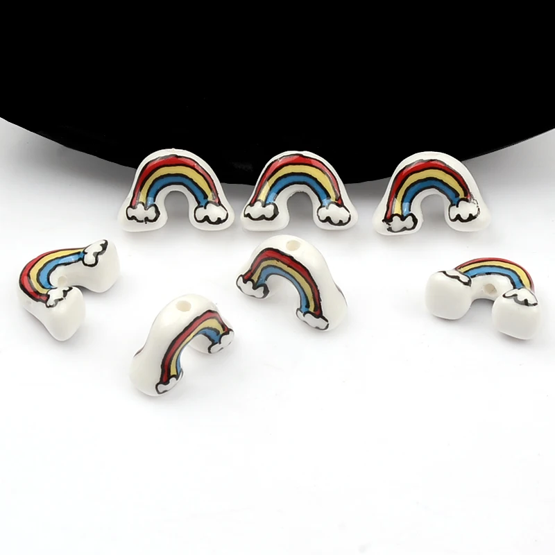 12x18mm U-shaped Hand Painted Rainbow Ceramic Beads Loose Spacer Beads For Jewelry Making DIY Birthday Gift Party Accessories