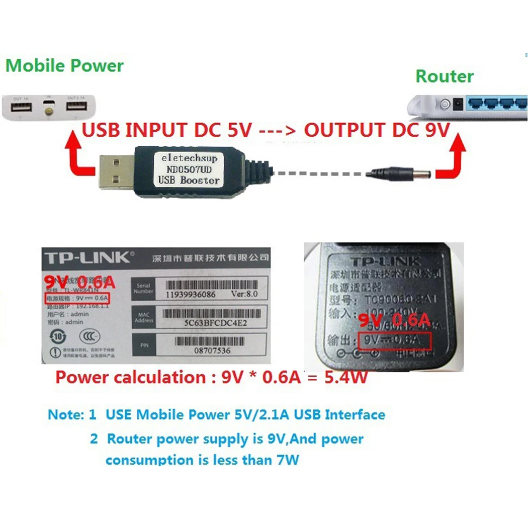 5V to 9V/12V USB A to DC 5.5*2.1mm Boost DC-DC Conerter Voltage Step-up Cable for Arduino UNO MEGA2560 Wifi Router Mobile Power