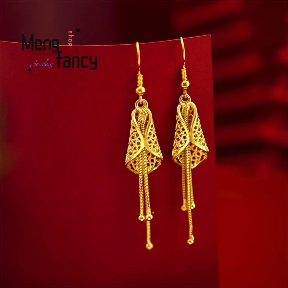 Vietnamese Sand Gold Openwork Leaf Gold Plated Earring Charms Fashion Elegant Mascots Jewelry Sexy Women Luxury Holiday Gifts