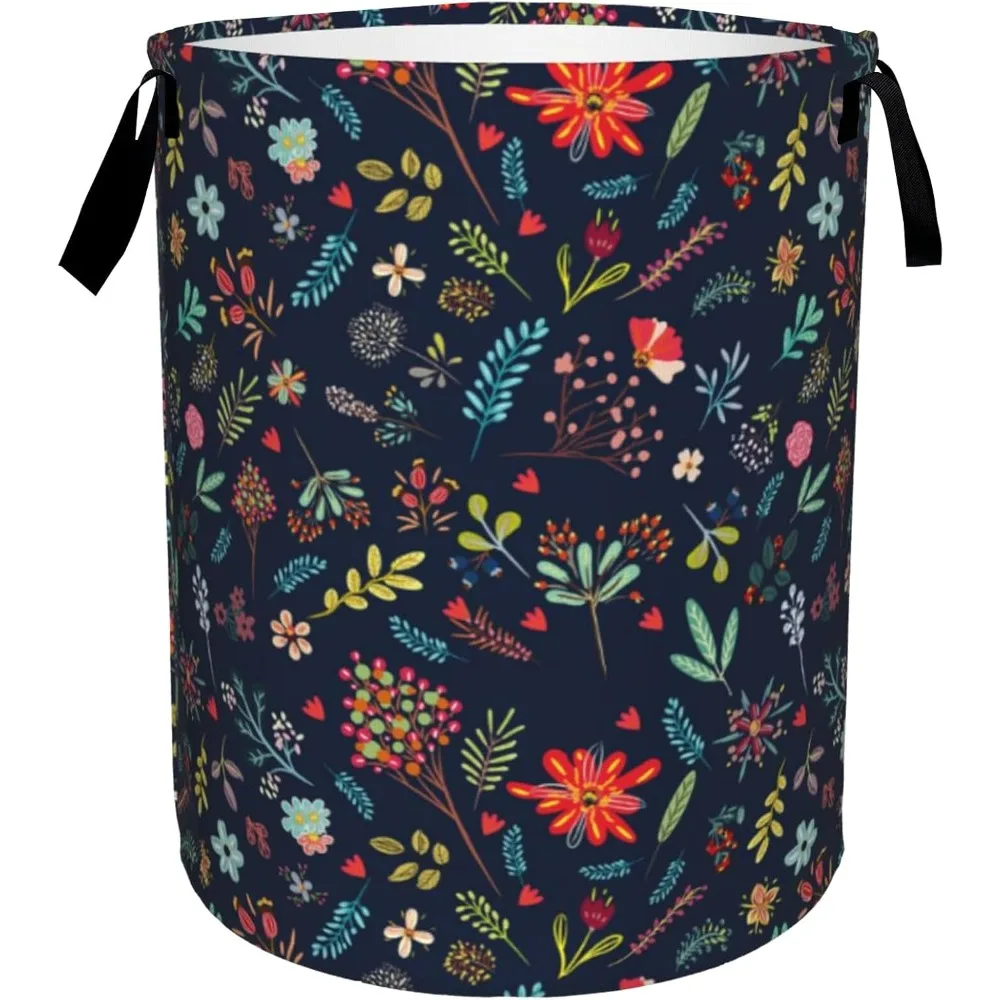 Wildflowers Laundry Basket Foldable Waterproof Oxford Cloth With Handles Colorful Spring Flowers Laundry Hamper Clothes Storage